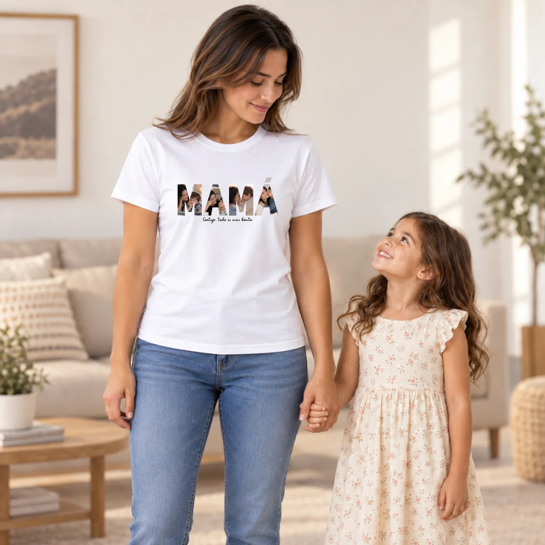 Mamá, Contigo Todo es Más Bonito – Camiseta Personalizada con Fotos