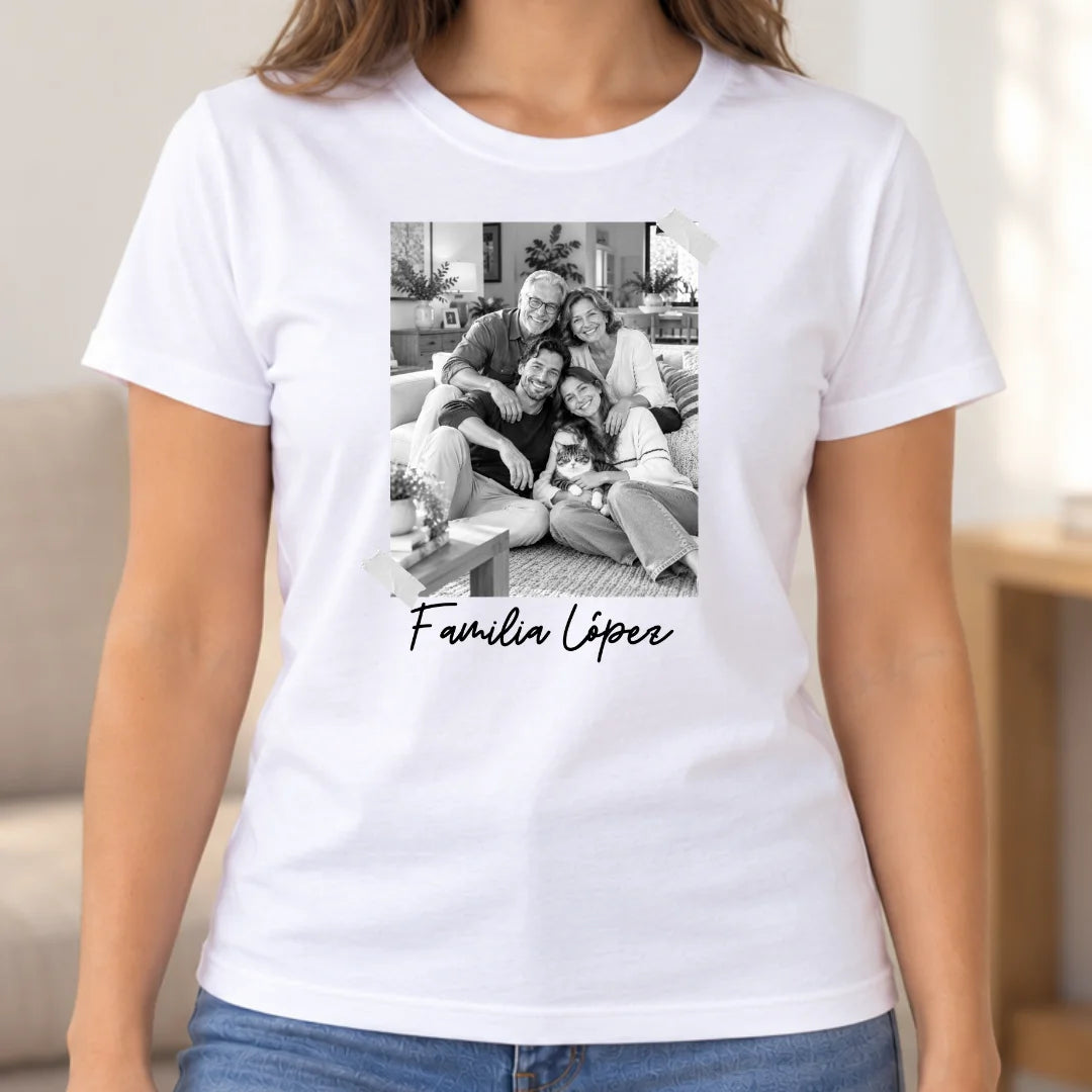 Familia en un Instante – Camiseta Personalizada con Foto y Apellido