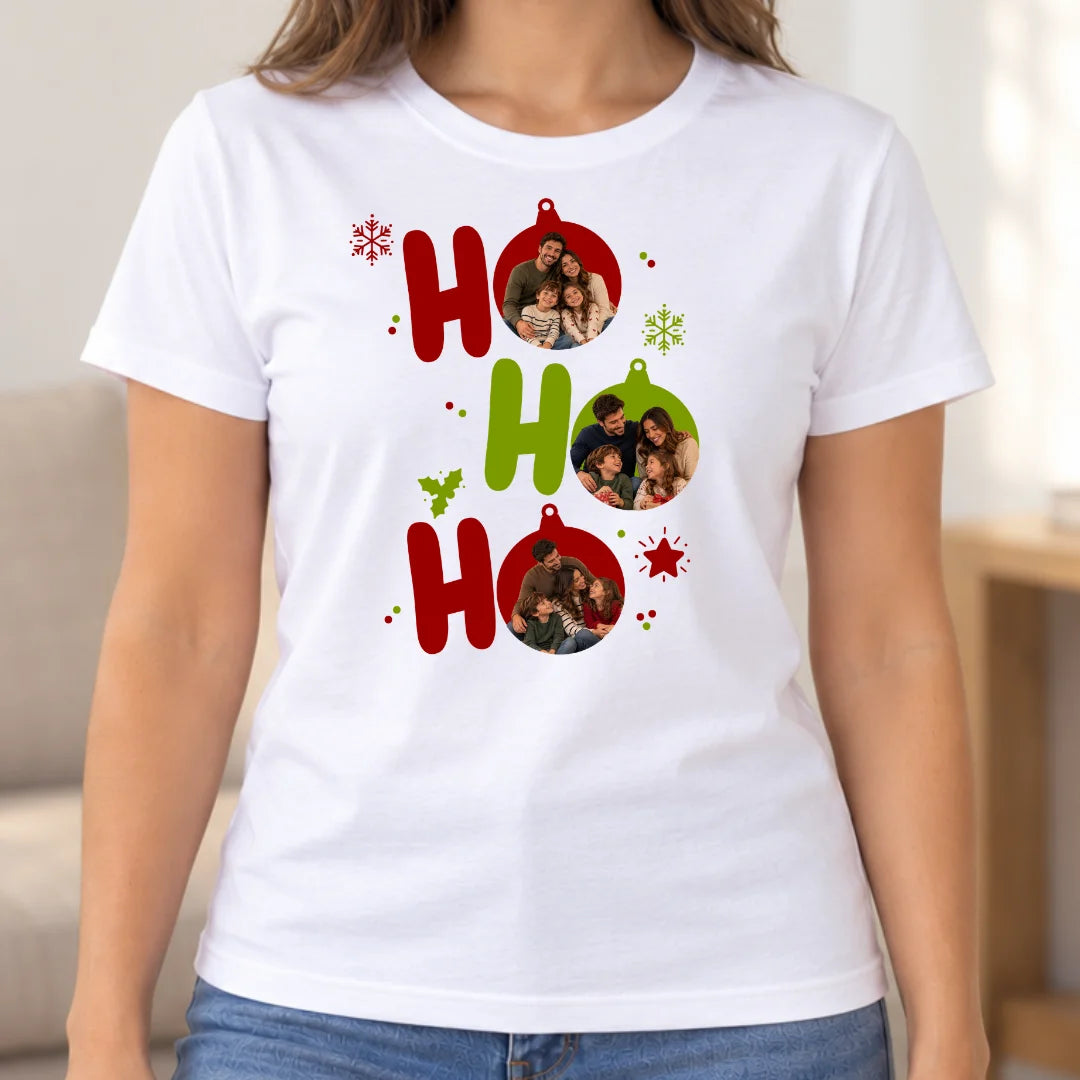 Ho Ho Ho, Nuestra Navidad – Camiseta Personalizada con Foto Familiar