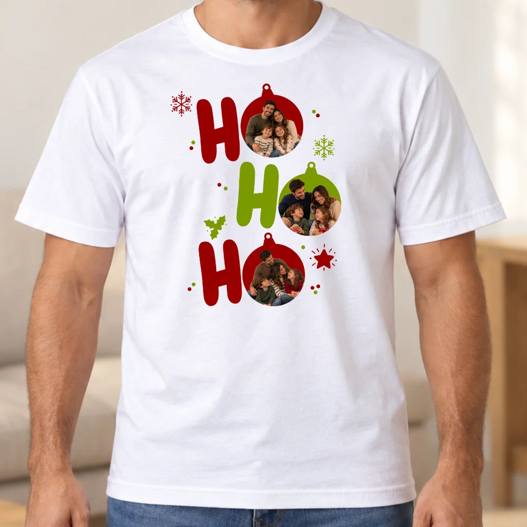 Ho Ho Ho, Nuestra Navidad – Camiseta Personalizada con Foto Familiar