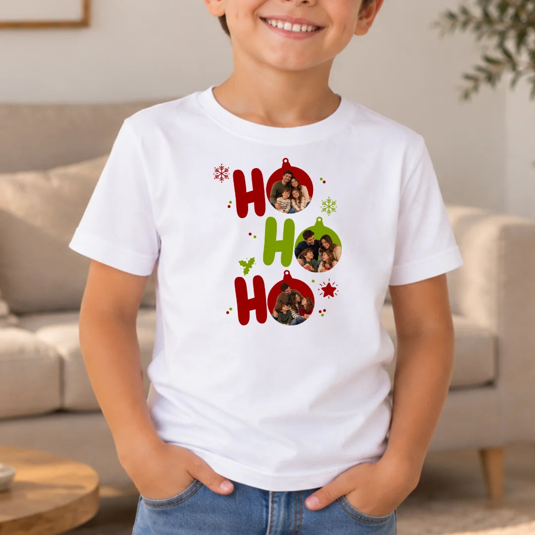 Ho Ho Ho, Nuestra Navidad – Camiseta Personalizada con Foto Familiar