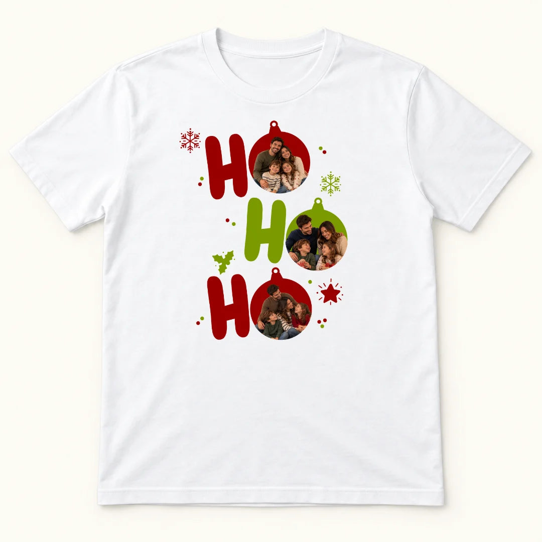 Ho Ho Ho, Nuestra Navidad – Camiseta Personalizada con Foto Familiar