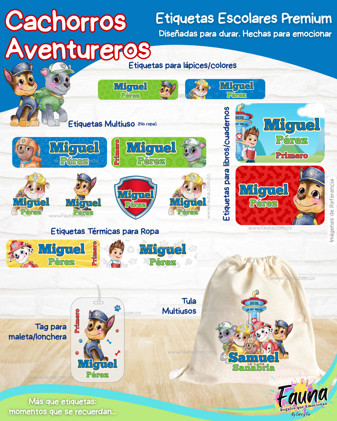 Cachorros Aventureros 🐾 - Etiquetas Escolares Premium Personalizadas
