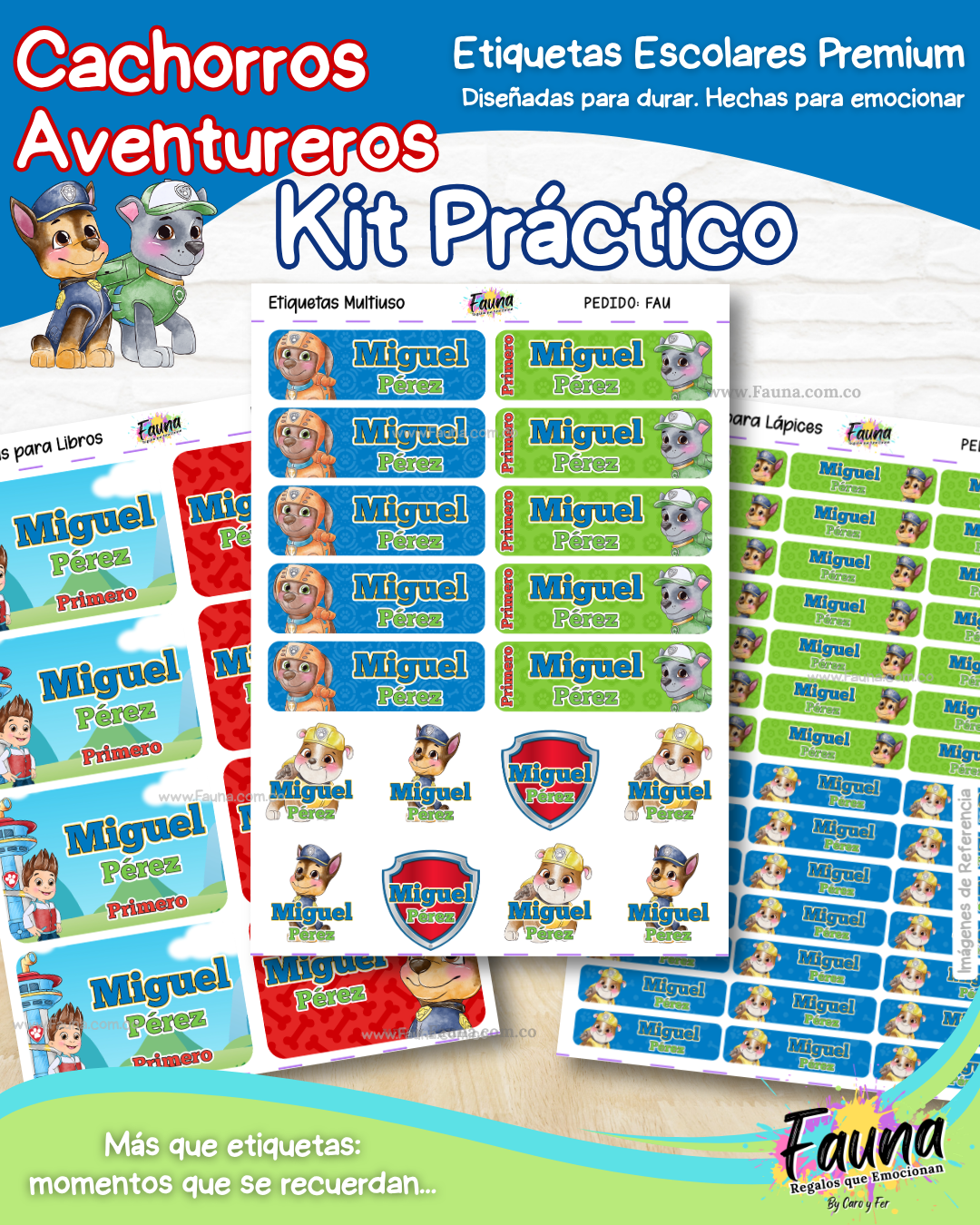 Cachorros Aventureros 🐾 - Etiquetas Escolares Premium Personalizadas