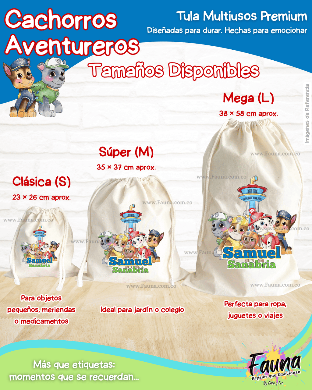 Cachorros Aventureros 🐾 - Tula personalizada para niños – multiusos con nombre