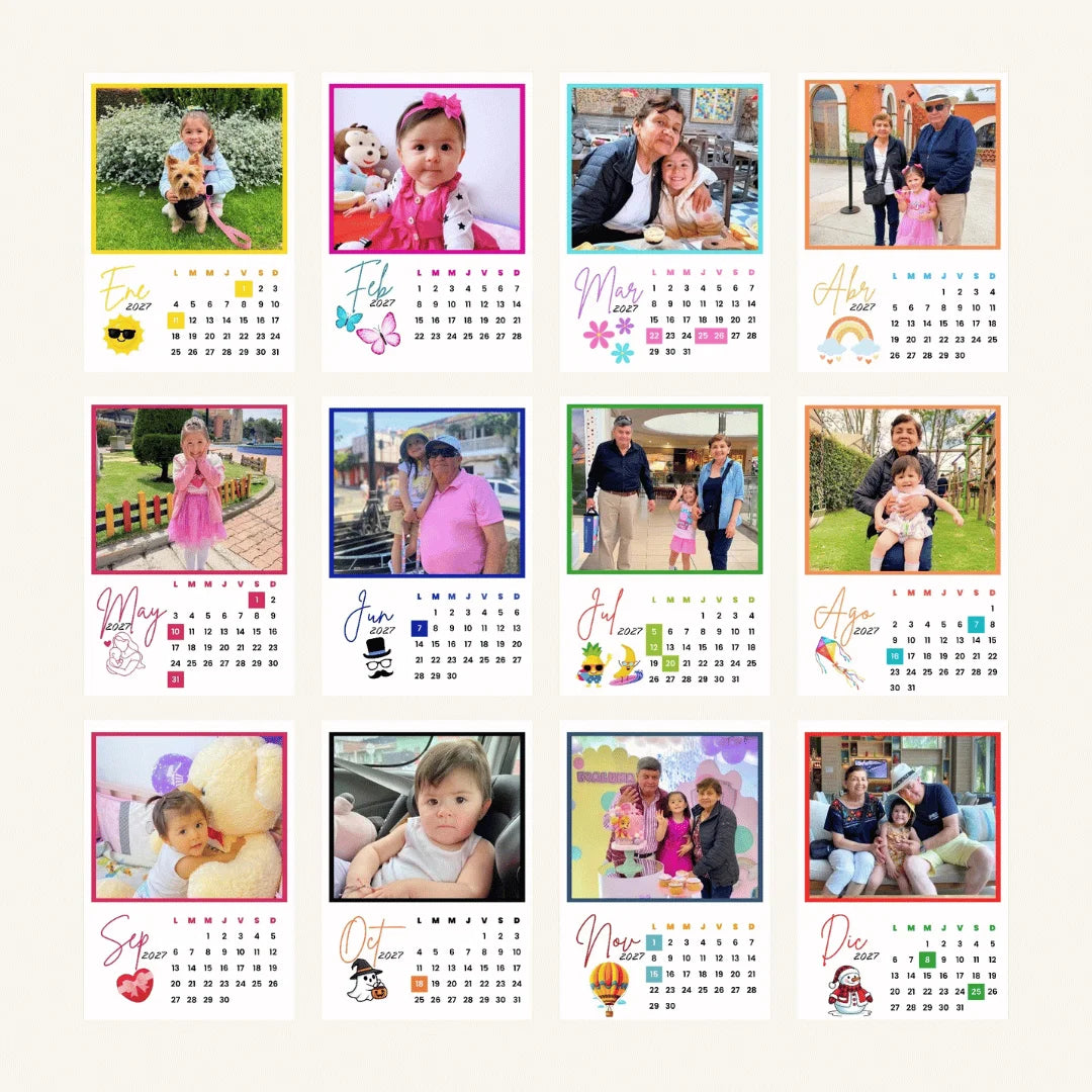 Calendario imantado Personalizado con 12 Fotos