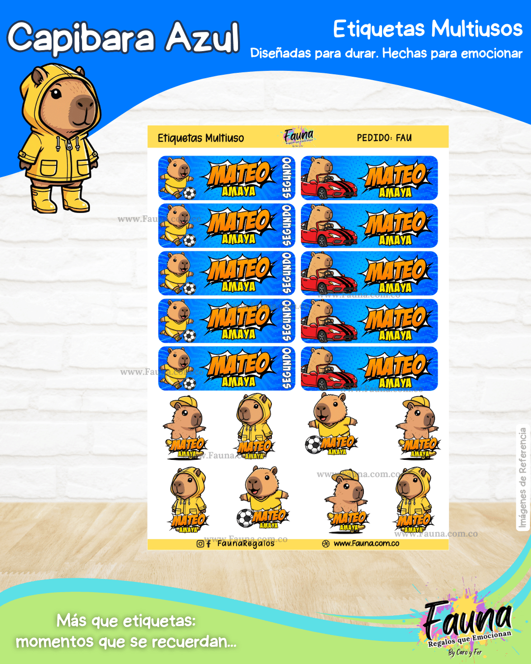 Capibara Azul 💙 - Etiquetas Escolares Premium Personalizadas