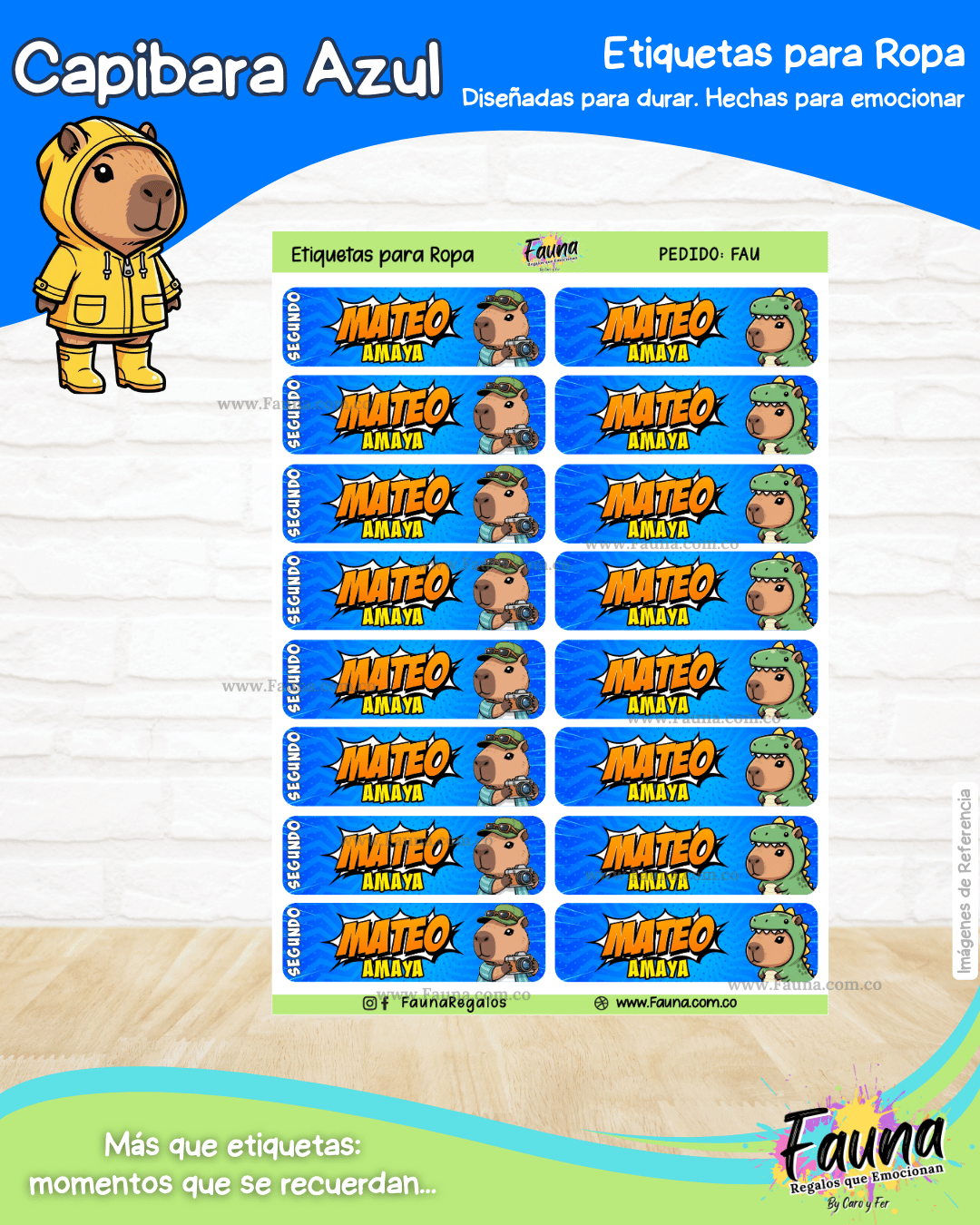 Capibara Azul 💙 - Etiquetas Escolares Premium Personalizadas