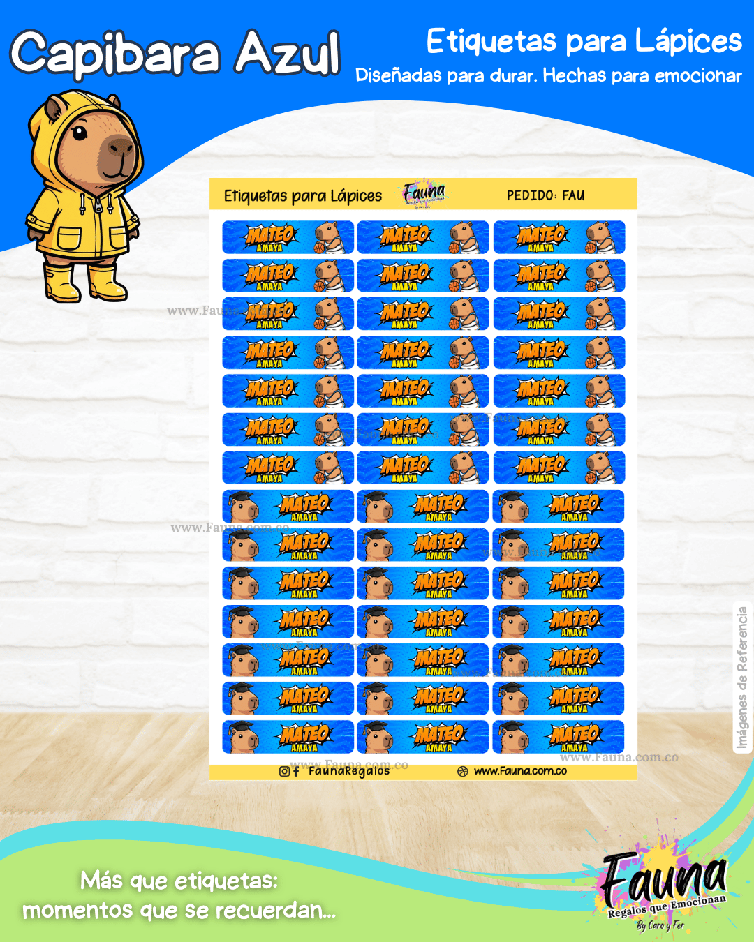 Capibara Azul 💙 - Etiquetas Escolares Premium Personalizadas
