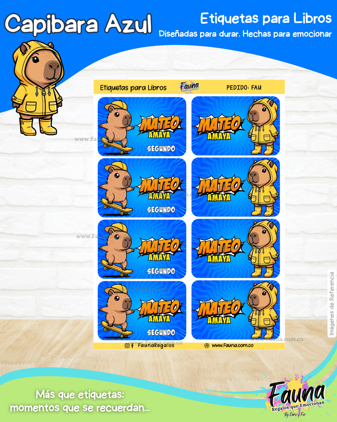 Capibara Azul 💙 - Etiquetas Escolares Premium Personalizadas