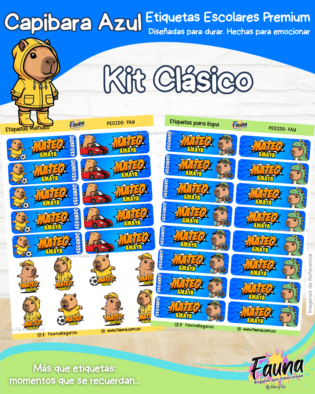 Capibara Azul 💙 - Etiquetas Escolares Premium Personalizadas