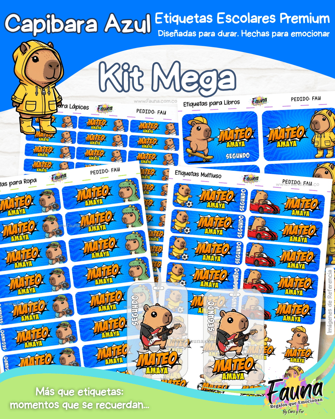Capibara Azul 💙 - Etiquetas Escolares Premium Personalizadas