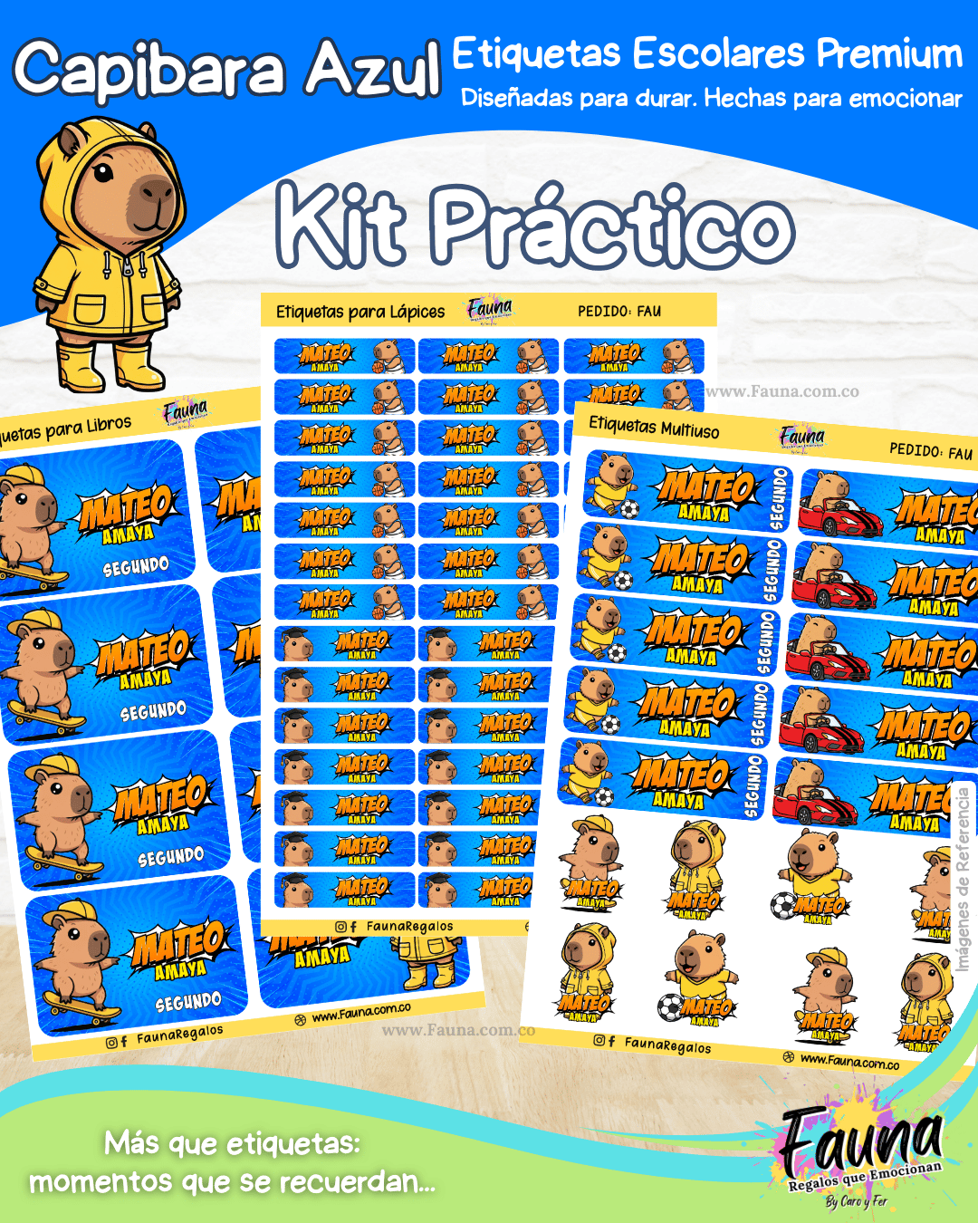 Capibara Azul 💙 - Etiquetas Escolares Premium Personalizadas