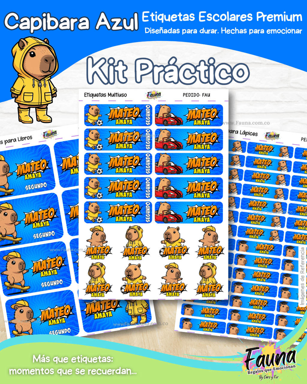 Capibara Azul 💙 - Etiquetas Escolares Premium Personalizadas