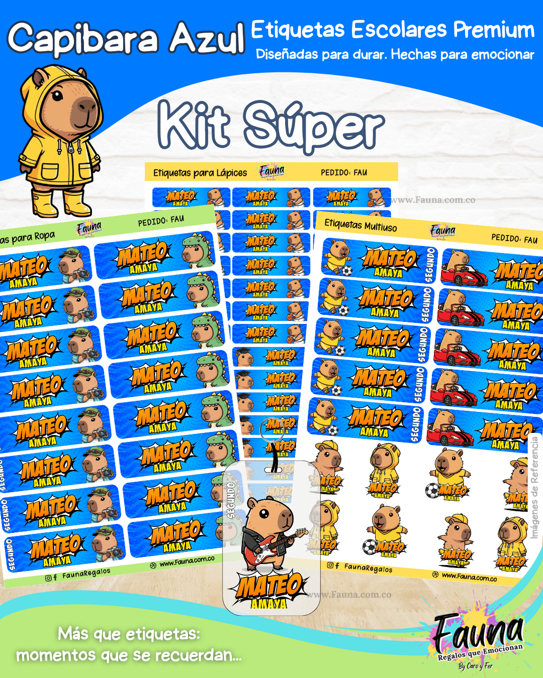 Capibara Azul 💙 - Etiquetas Escolares Premium Personalizadas