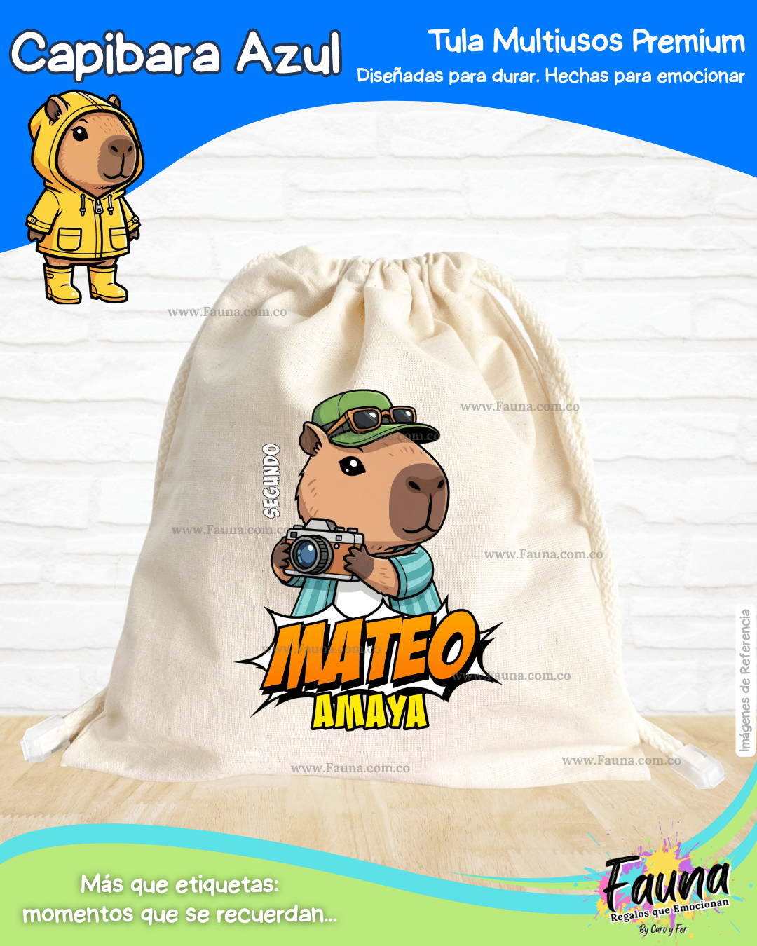 Capibara Azul 💙 - Tula personalizada para niños – multiusos con nombre