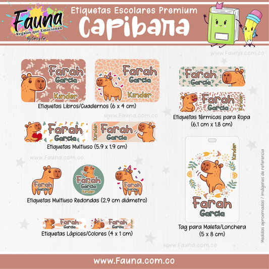 Etiquetas Escolares Premium Personalizadas – Capibara 🦫