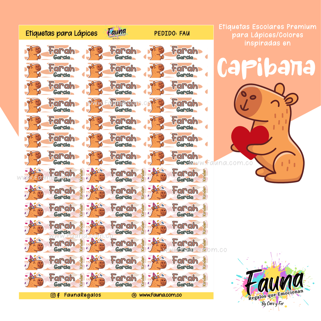 Capibara Natural 🦫 - Etiquetas Escolares Premium Personalizadas