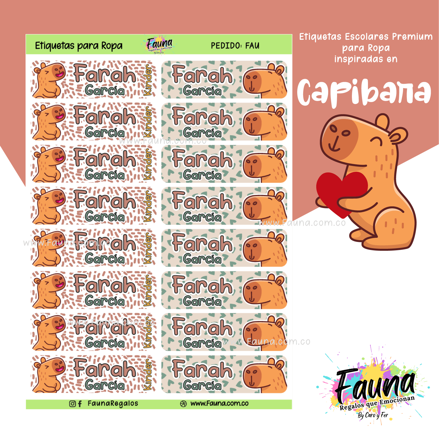 Capibara Natural 🦫 - Etiquetas Escolares Premium Personalizadas