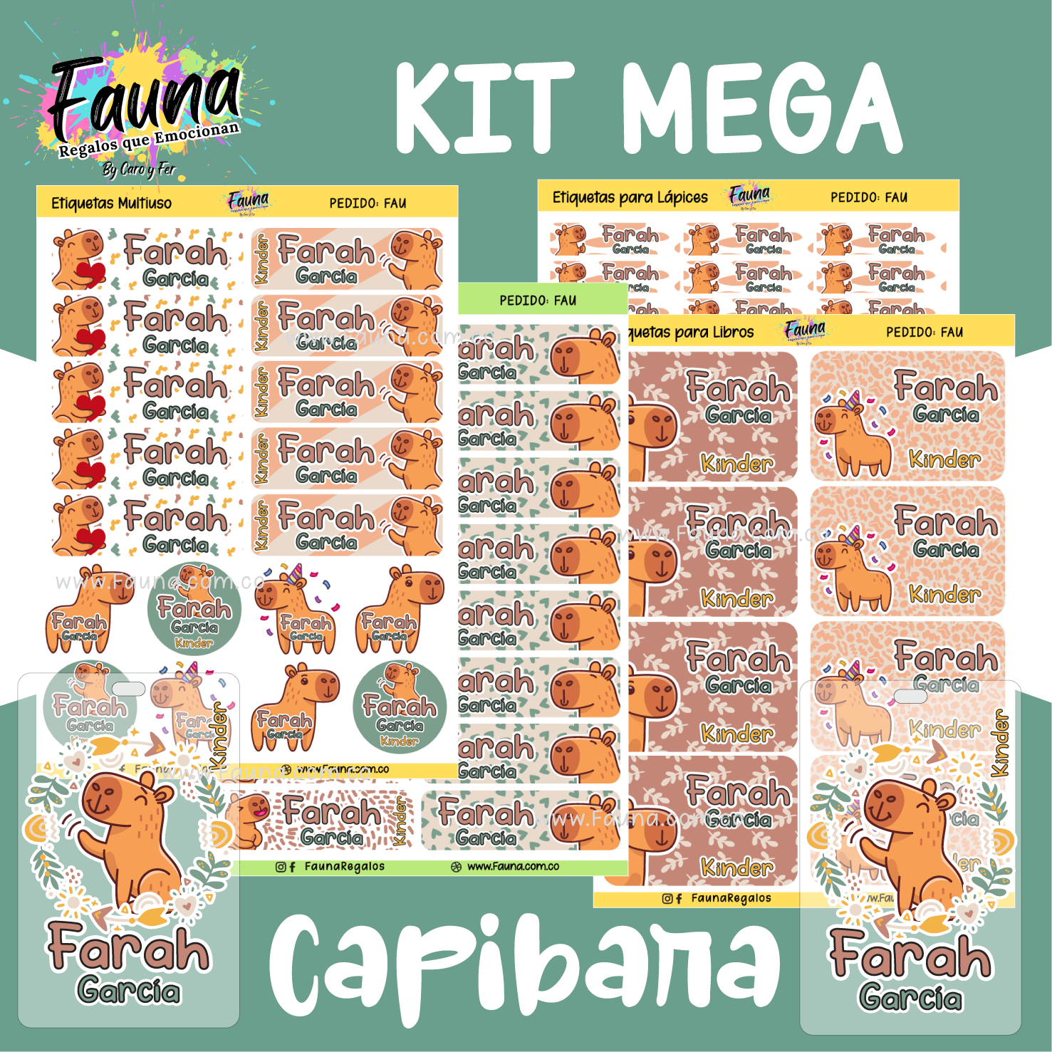 Capibara Natural 🦫 - Etiquetas Escolares Premium Personalizadas