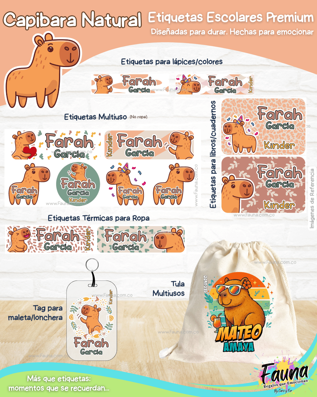 Capibara Natural 🦫 - Etiquetas Escolares Premium Personalizadas