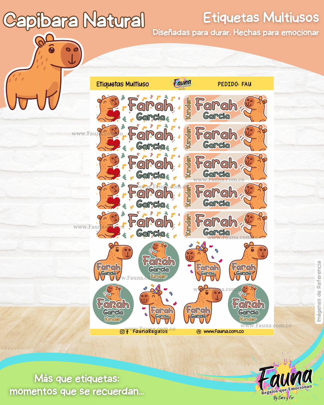 Capibara Natural 🦫 - Etiquetas Escolares Premium Personalizadas