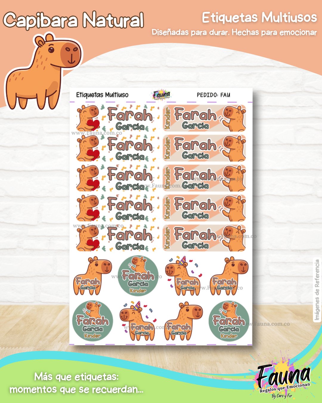 Capibara Natural 🦫 - Etiquetas Escolares Premium Personalizadas