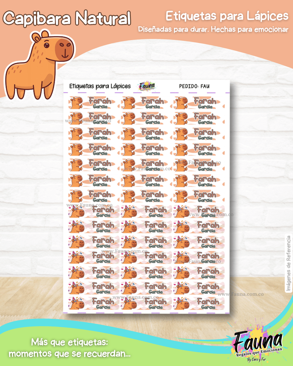 Capibara Natural 🦫 - Etiquetas Escolares Premium Personalizadas