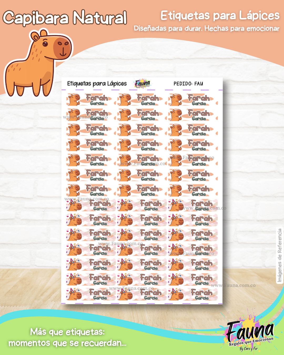 Capibara Natural 🦫 - Etiquetas Escolares Premium Personalizadas