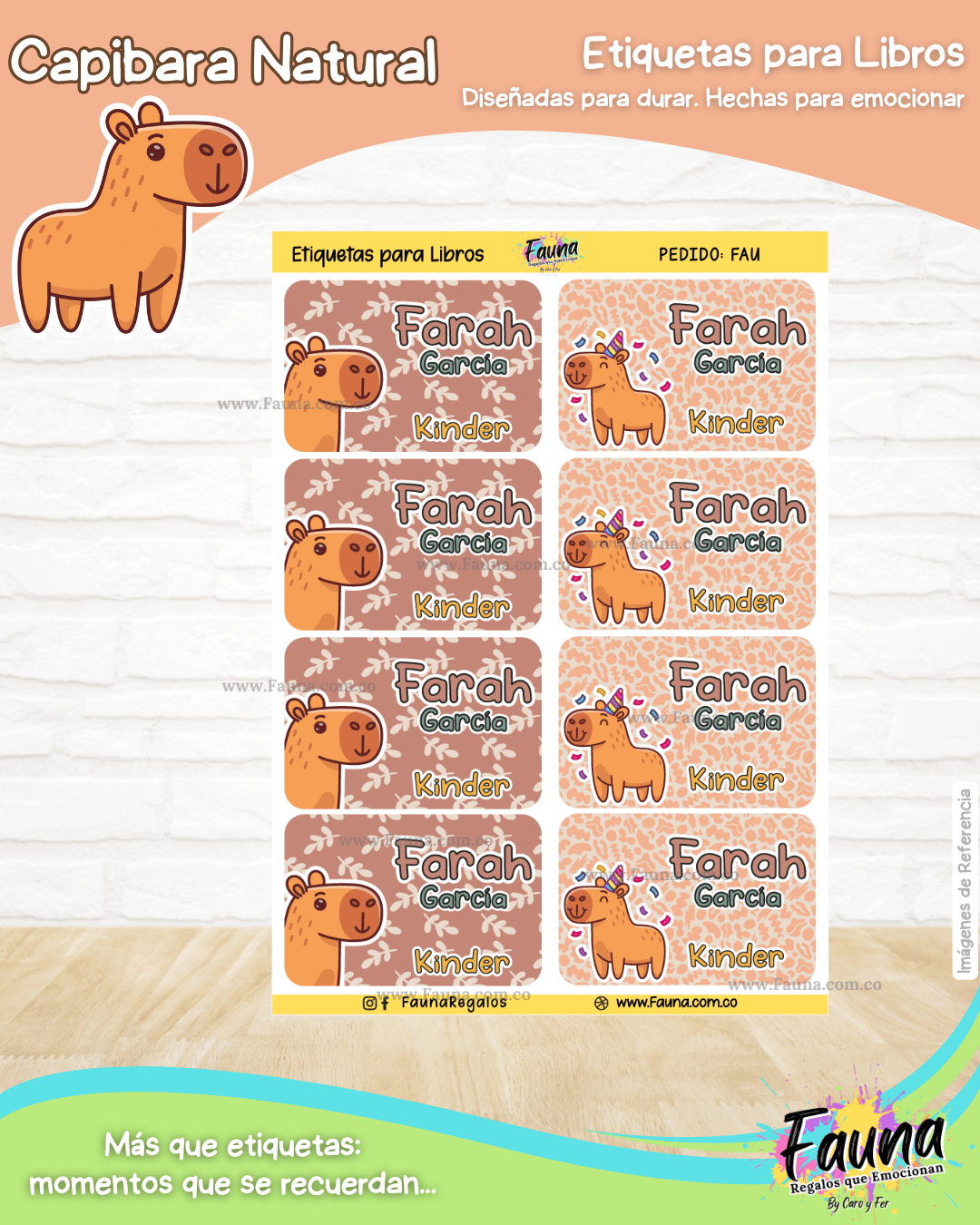 Capibara Natural 🦫 - Etiquetas Escolares Premium Personalizadas