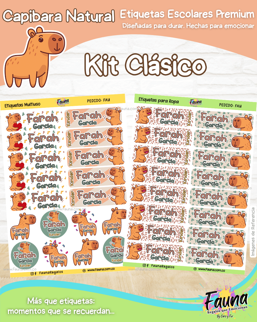 Capibara Natural 🦫 - Etiquetas Escolares Premium Personalizadas