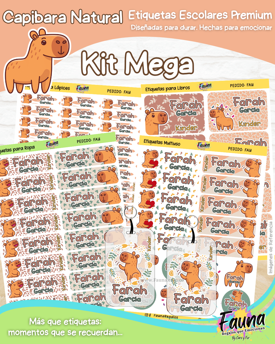 Capibara Natural 🦫 - Etiquetas Escolares Premium Personalizadas