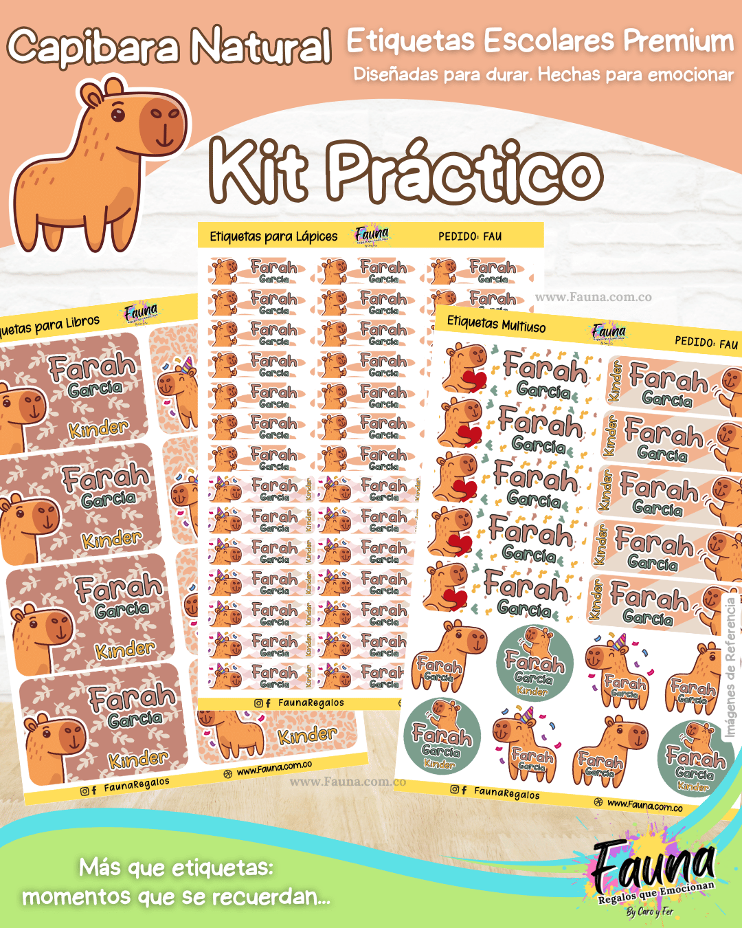 Capibara Natural 🦫 - Etiquetas Escolares Premium Personalizadas