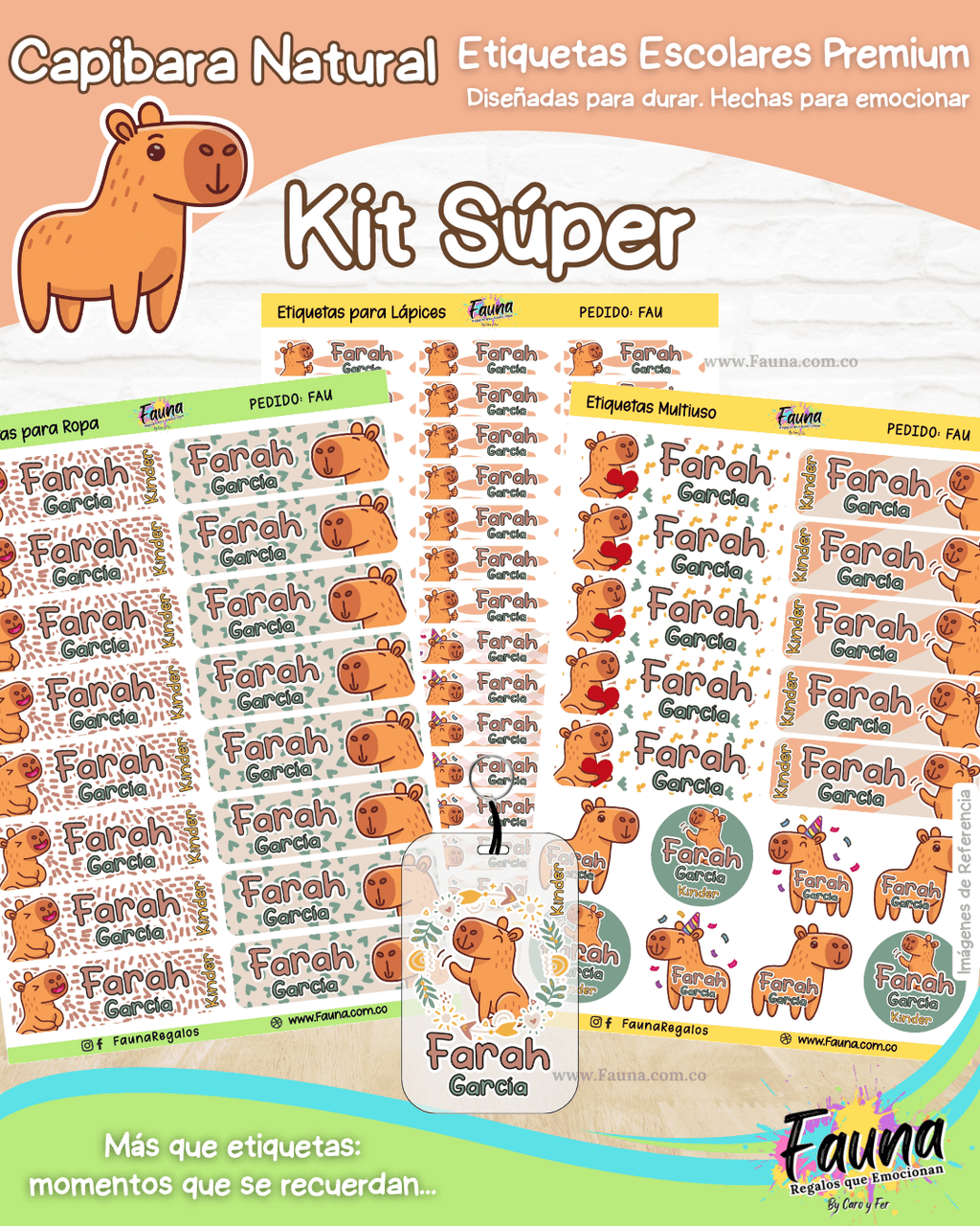 Capibara Natural 🦫 - Etiquetas Escolares Premium Personalizadas