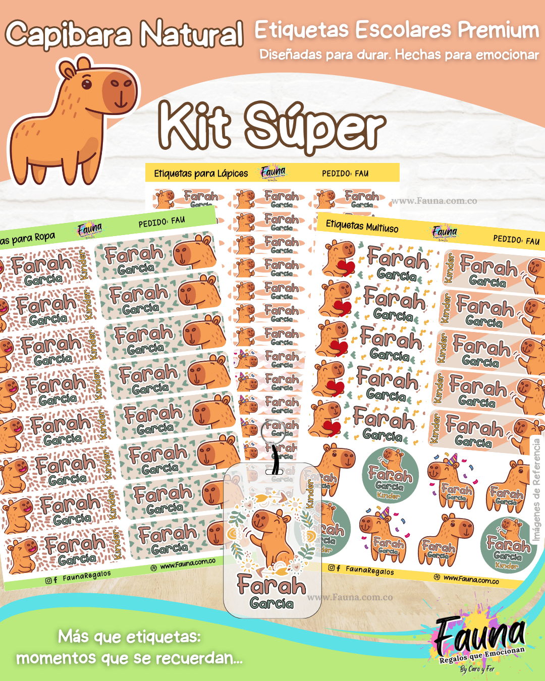 Capibara Natural 🦫 - Etiquetas Escolares Premium Personalizadas