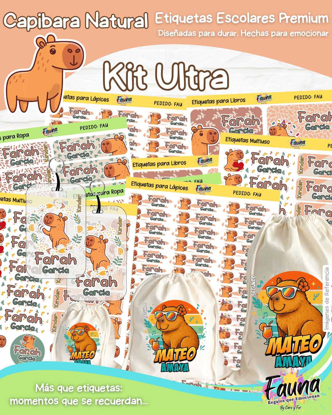 Capibara Natural 🦫 - Etiquetas Escolares Premium Personalizadas