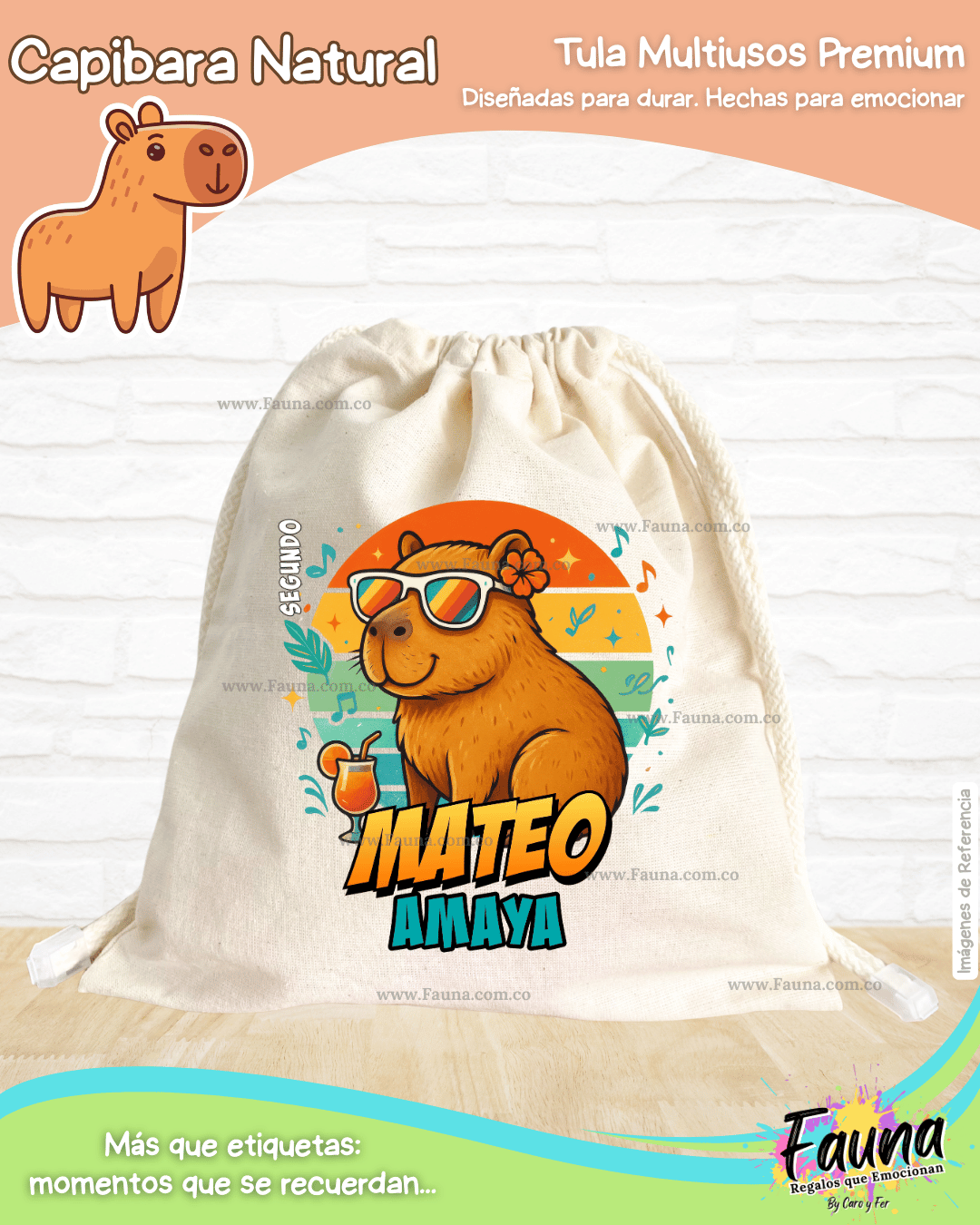 Capibara Natural 🦫 - Tula personalizada para niños – multiusos con nombre