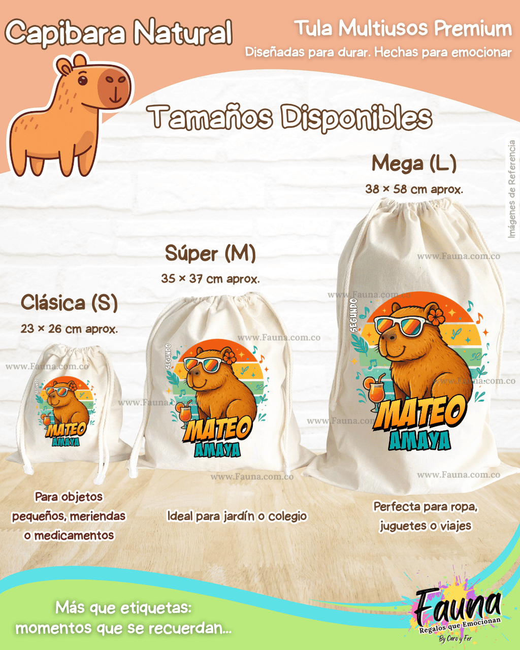 Capibara Natural 🦫 - Tula personalizada para niños – multiusos con nombre