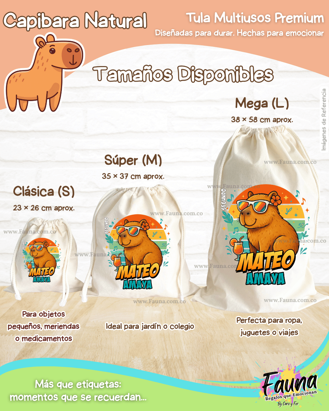 Capibara Natural 🦫 - Tula personalizada para niños – multiusos con nombre