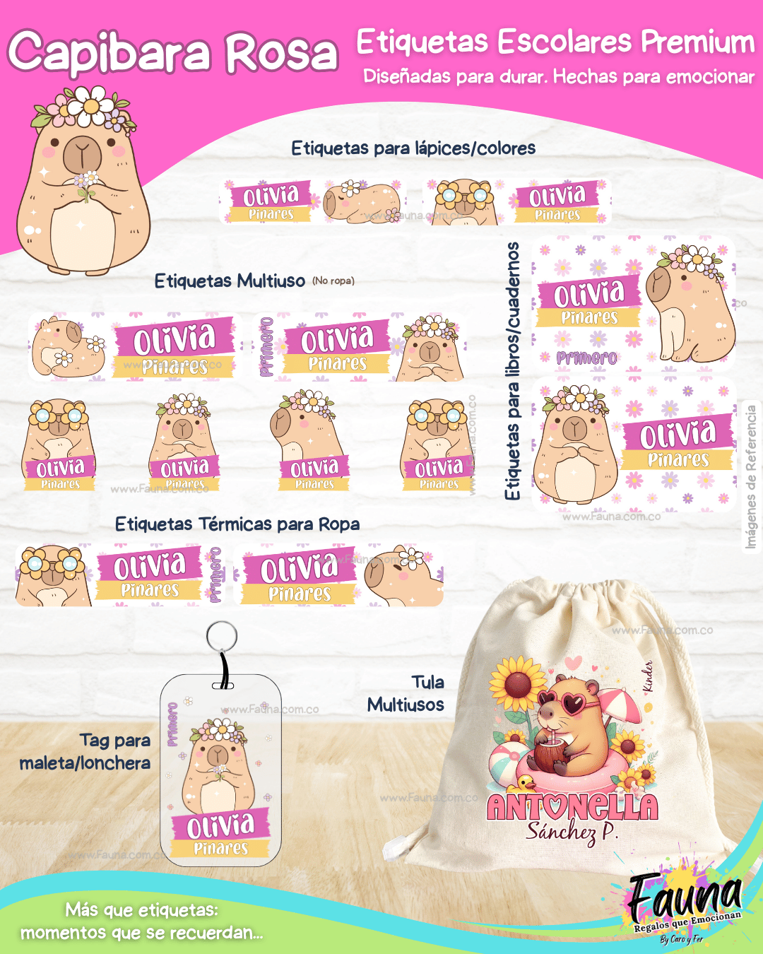 Capibara Rosa 💗 - Etiquetas Escolares Premium Personalizadas