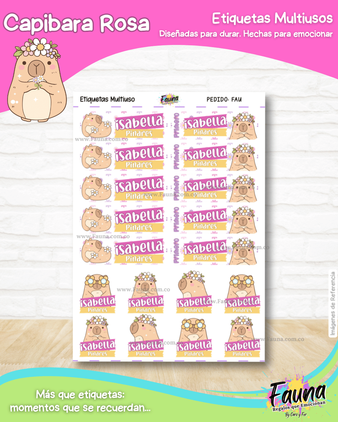 Capibara Rosa 💗 - Etiquetas Escolares Premium Personalizadas