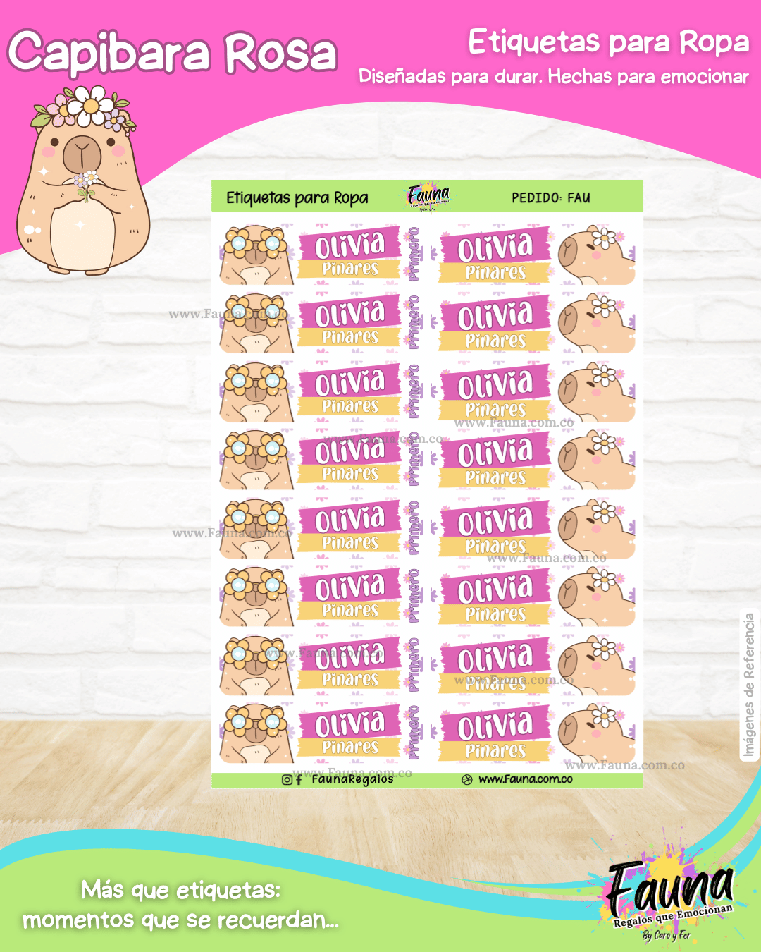 Capibara Rosa 💗 - Etiquetas Escolares Premium Personalizadas