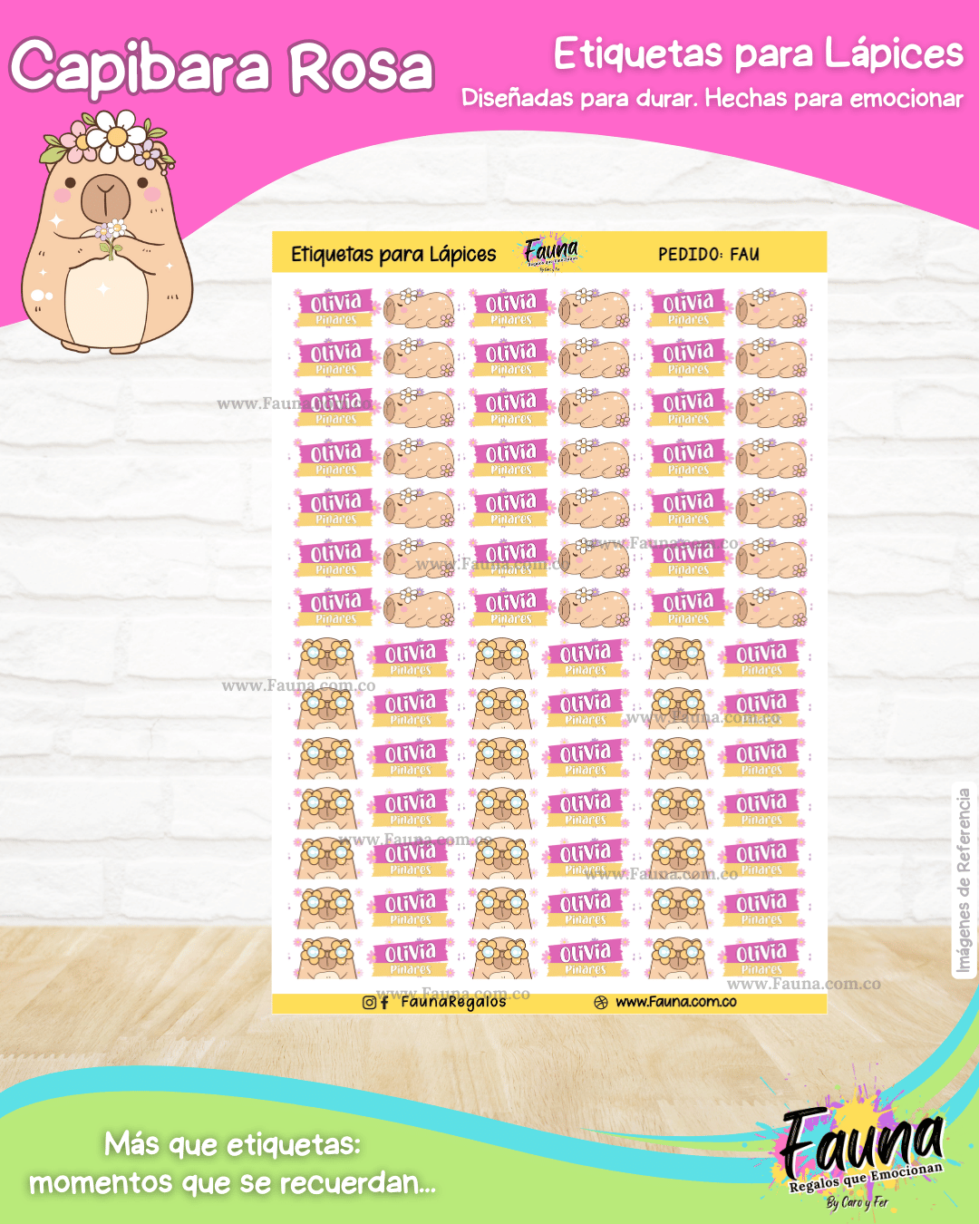 Capibara Rosa 💗 - Etiquetas Escolares Premium Personalizadas