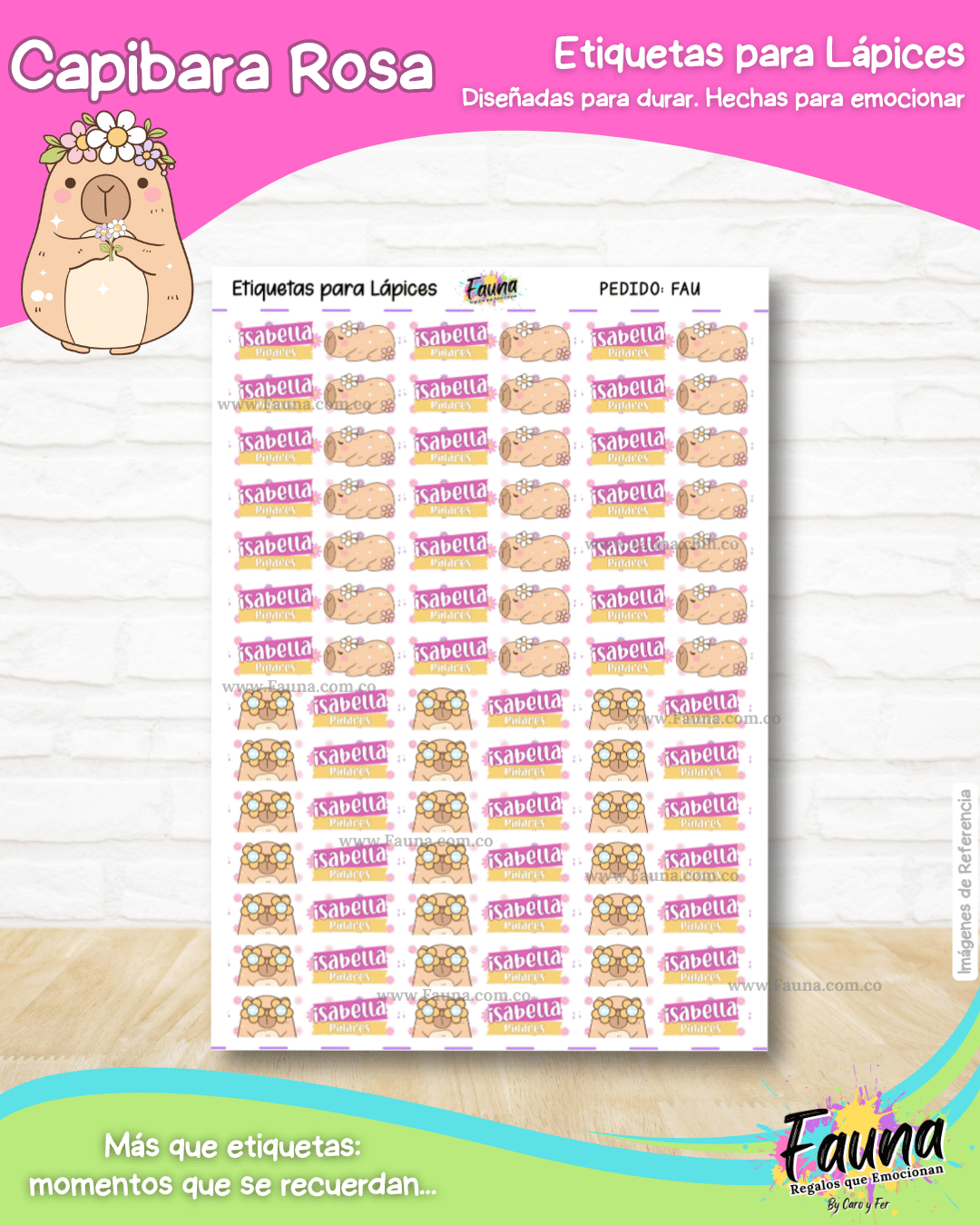 Capibara Rosa 💗 - Etiquetas Escolares Premium Personalizadas