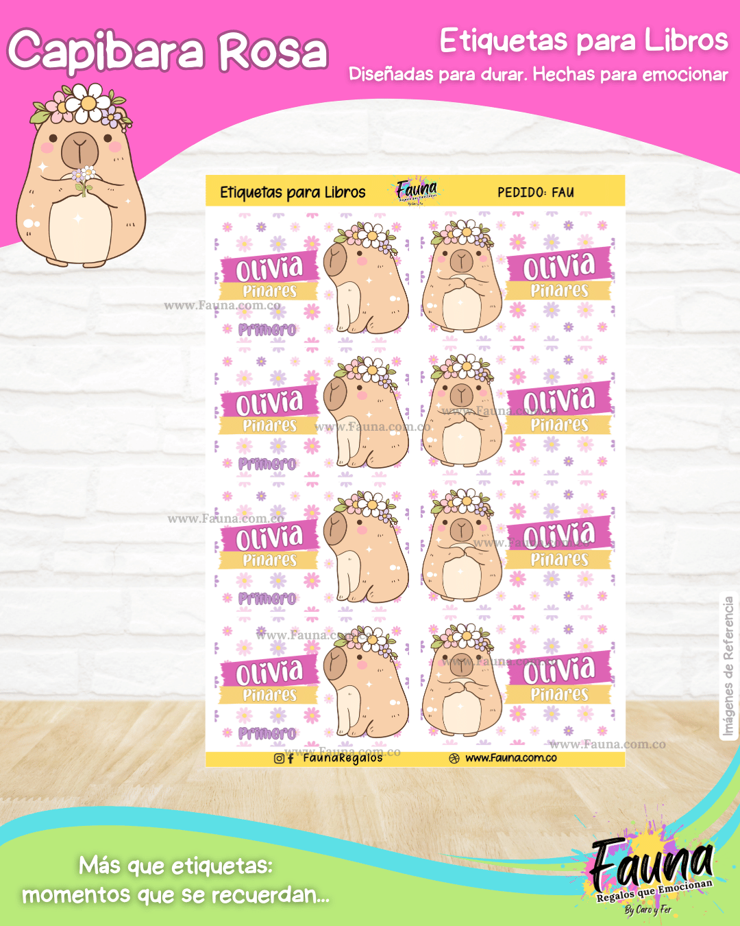 Capibara Rosa 💗 - Etiquetas Escolares Premium Personalizadas