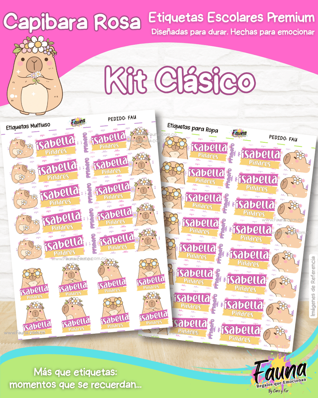 Capibara Rosa 💗 - Etiquetas Escolares Premium Personalizadas