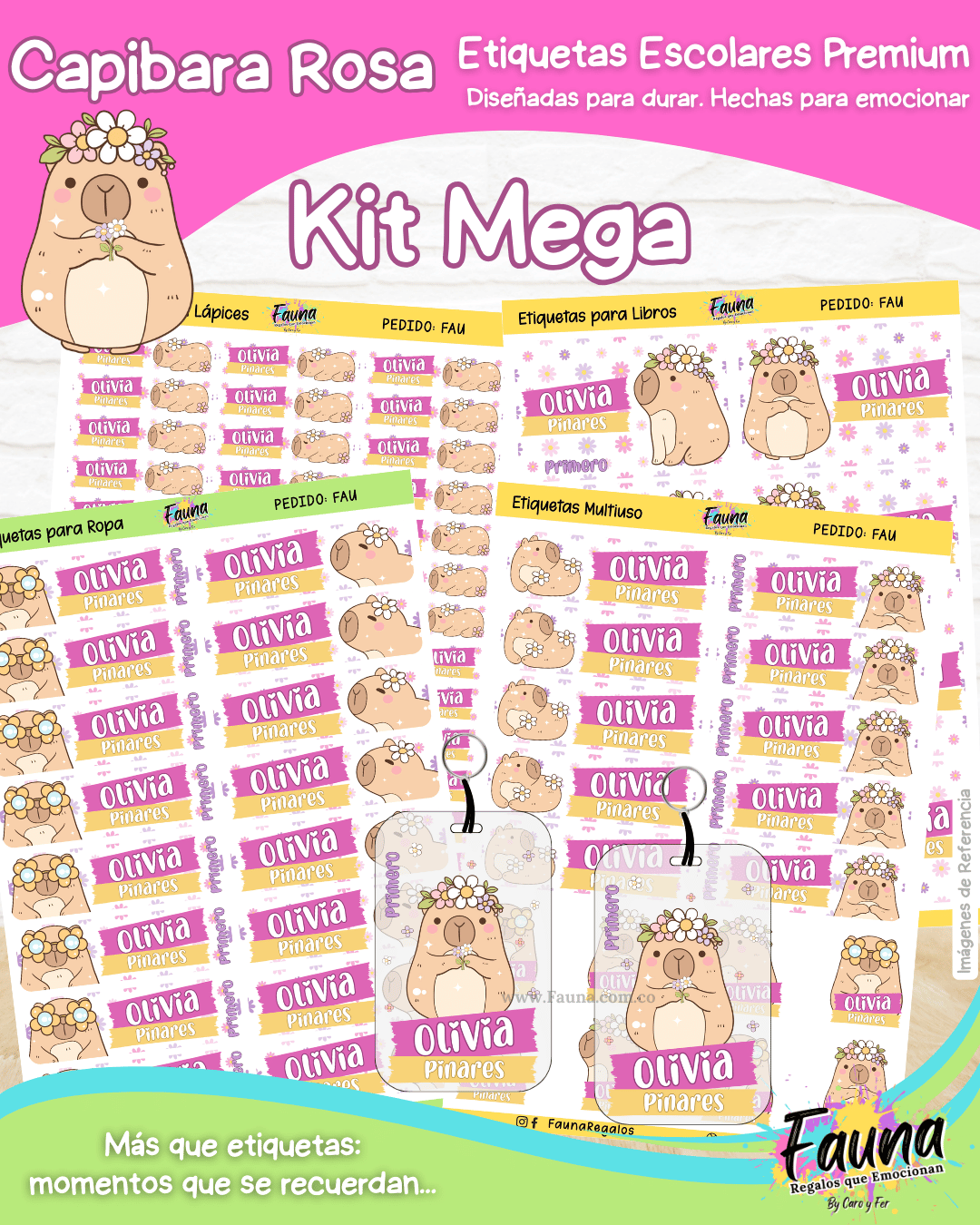 Capibara Rosa 💗 - Etiquetas Escolares Premium Personalizadas