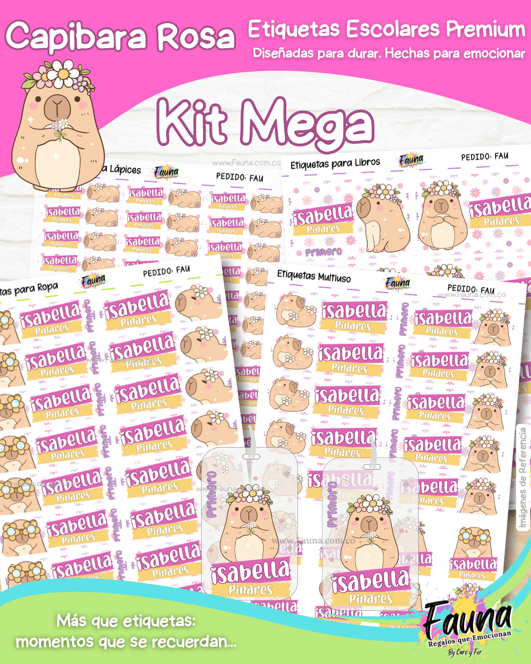 Capibara Rosa 💗 - Etiquetas Escolares Premium Personalizadas