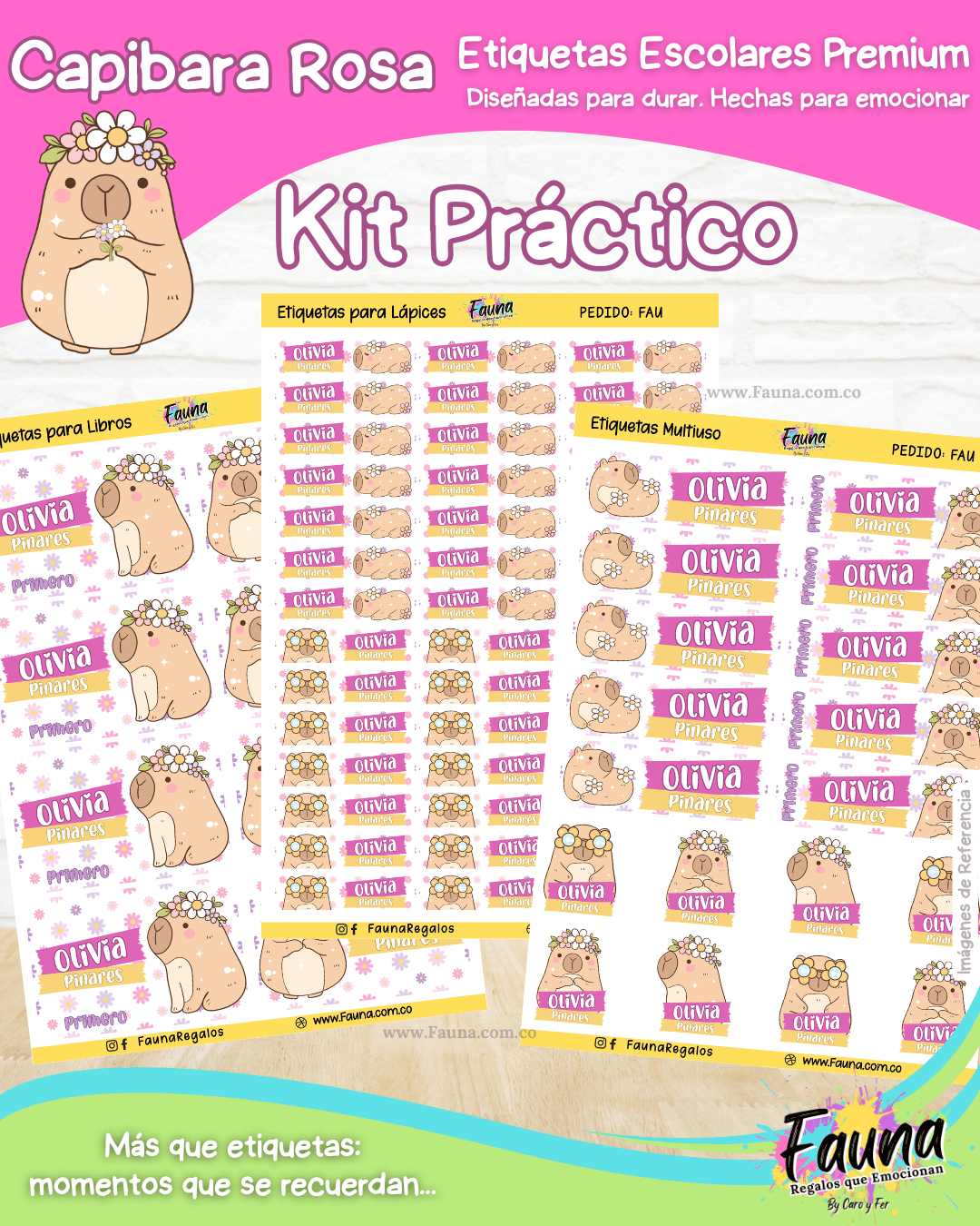 Capibara Rosa 💗 - Etiquetas Escolares Premium Personalizadas