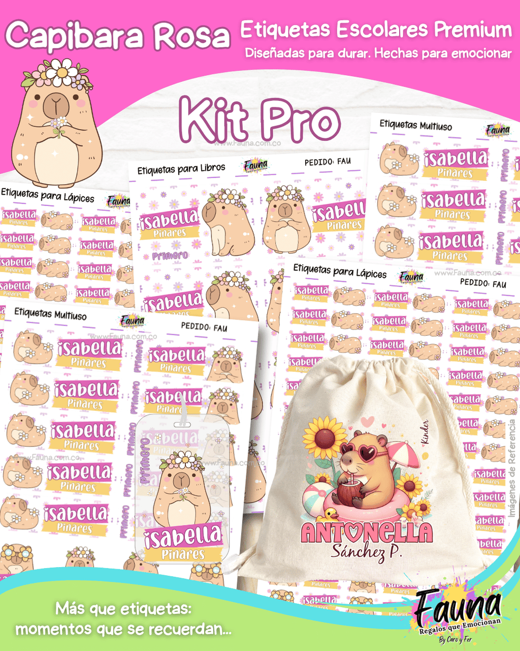 Capibara Rosa 💗 - Etiquetas Escolares Premium Personalizadas